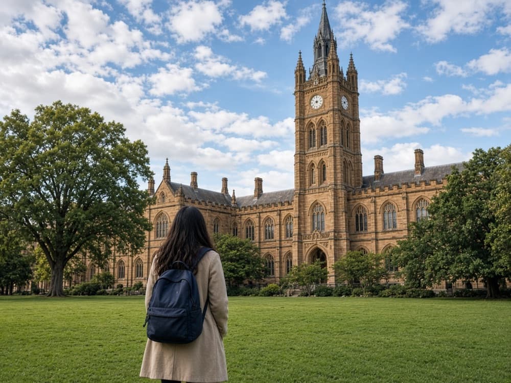 Mahasiswi di depan kampus Melbourne